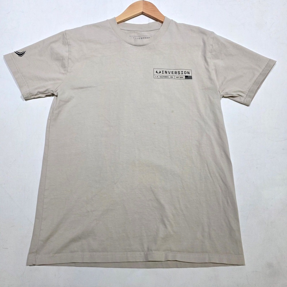 Inversion Graphic T-Shirt Mens Medium Beige L.A. California Abstract Comet Print